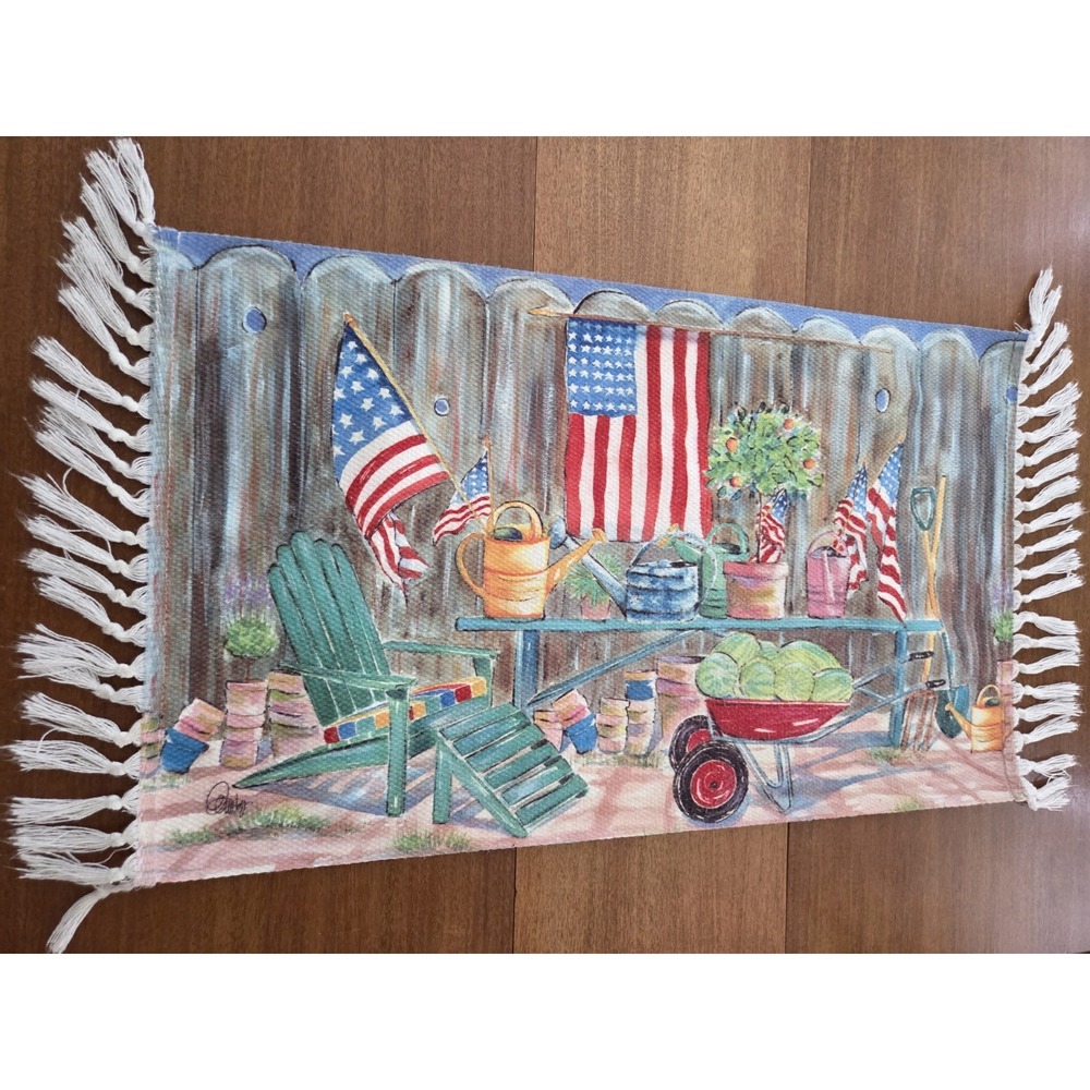 Americana Garden Flag Throw Rug Backyard Summer 36x22 Fourth‎ Of July
